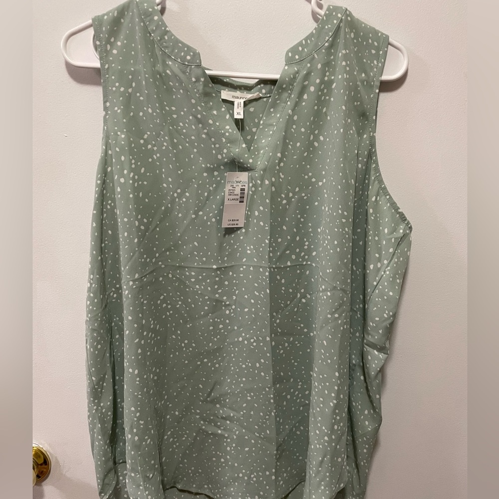 Maurice’s XL light green tank top with white dots